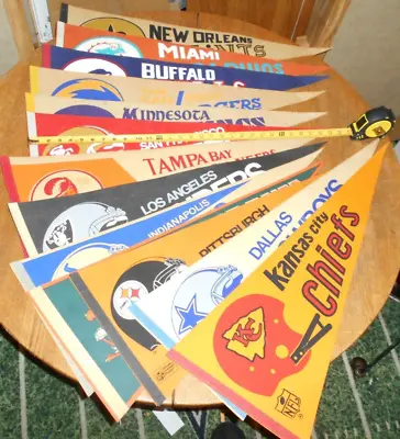 VINTAGE 12 X 30 DOUBLE BAR PENNANT LOT BILLS CHIEFS 49ERS COLTS VIKINGS COWBOYS • $299.99