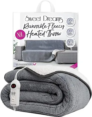 £94.99 • Buy Electric Heated Throw Blanket Soft Over Sofa Bed Fleece XL Thick Grey Washable 