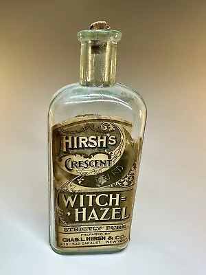 Vintage 19th Century Hirsh’s Crescent Brand Witch Hazel Bottle New York • $85