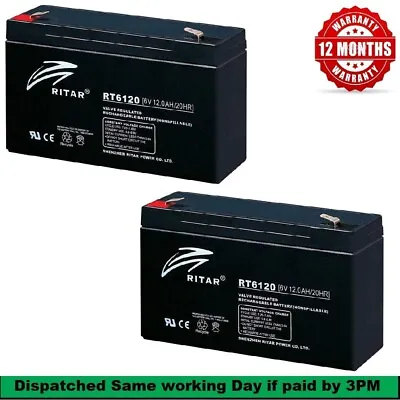 £29.95 • Buy 2 X RITAR -6V 12Ah NEW Batteries PEG PEREGO, FEBER, INDUSA - ELECTRIC TOY CARS