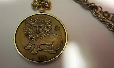 Vintage Astrology LEO THE LION Necklace Chain & Coin Pendant Gold Tone • $21.95