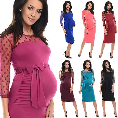 £9.98 • Buy Purpless Maternity 3/4 Sleeve Ruched Bodycon Pregnancy Dress With Top Lace D008