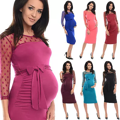 Purpless Maternity 3/4 Sleeve Ruched Bodycon Pregnancy Dress With Top Lace D008 • £9.98