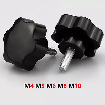 M4 M5 M6 M8 M10 Thumb Screws Hand Knob Bolts Black Plastic Hexalobular Star Head • £1.19