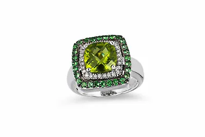 $739 • Buy LeVian 14K White Gold Green Peridot Tsavorite Garnet Statement Ring Size 6