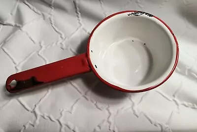 Vintage White & Red Enamel Cooking Sauce Pan 5  Camping Pot  • $12