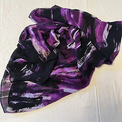 Calvin Klein Abstract Scarf 70x27 Purple Black Shawl Polyester Festival Coverup • $9