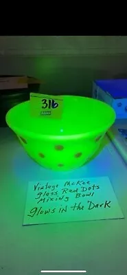 McKee Jadeite Red Polka Dot On Custard Glass 9  Bell Shape Mixing Bowl GLOWS • $230