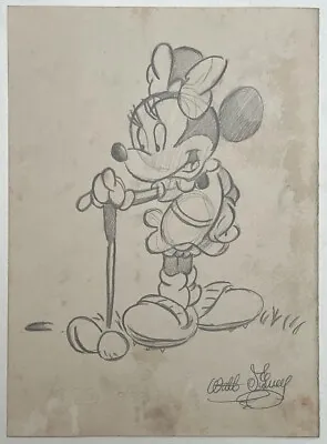 Walt Disney (Handmade) Drawing On Old Paper Signed & Stamped • $109