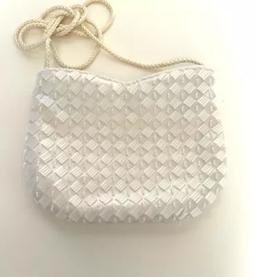 Vintage MAGID Pearl White Sequin Beaded Evening Bag Zipper Closure • $18.88