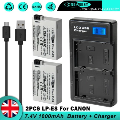 £23.90 • Buy 2× LP-E8 Battery & Dual Charger For Canon EOS 700D 600D 550D 650D Rebel T2i T3i