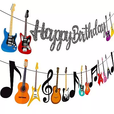 Guitar Birthday Party Banner Music Note Guitar Party Banners Guitar Birthday ... • $30.99