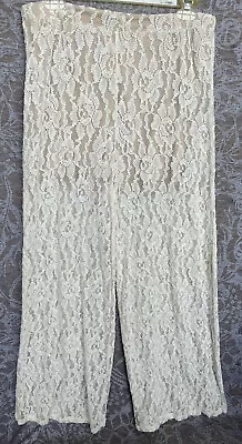 MILKYWAY Ivory Lace Bohemian Wide Leg Palazzo Pants Boho Gyspy Hippie XL Stretch • $24.90