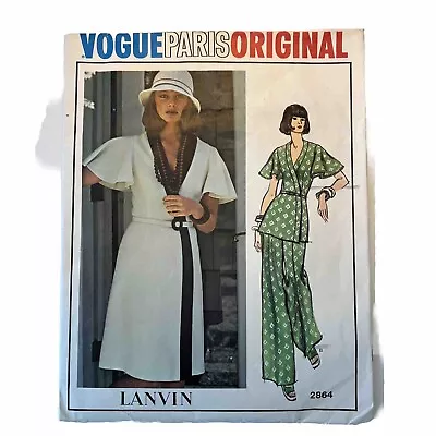 Vogue 2864 Lavin Wrap Dress Capelet Sleeves Wide Leg Pants Size 10 Bust 32.5 • $29.99