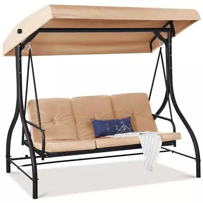 Best Choice Products Patio Swing 3-Person Adjustable Canopy Metal Tan Cushion • $427.16