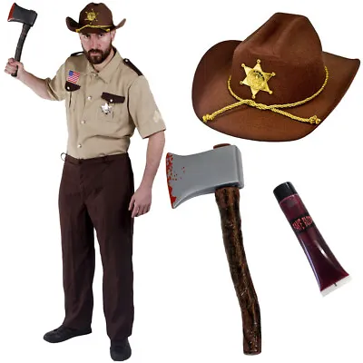 Sheriff Zombie Hunter Halloween Mens Dead U.s Cop Fancy Dress Costume • £24.99