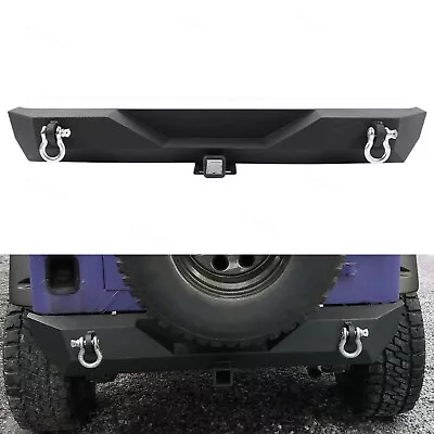 Powder Coated Rear Bumper W/ D-Rings+2  Receiver Fits 87-06 Jeep Wrangler TJ YJ • $157.22