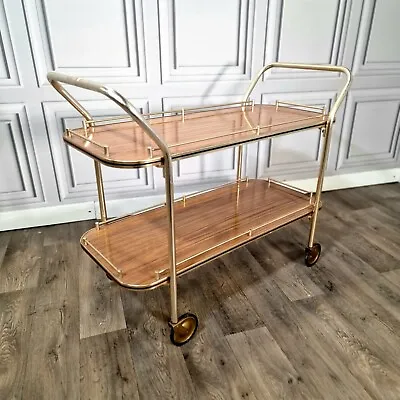 Large Vintage Retro 2 Tier Wooden Cocktail Drinks Tea Hostess Trolley Gin Cart • £89.99