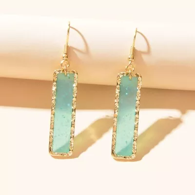 Elegant Geometric Designer Jewelry Dainty Gift Blue Rectangular Pendant Earrings • $1.97