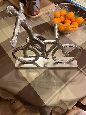 $70 • Buy Benjara  Metal Man On Bicycle Sculpture, Silver