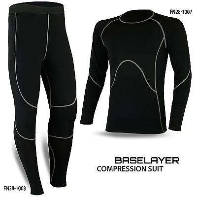 Mens Compression Thermal Base Layer Tights Shirt Under Suit Pant Black • £18.48
