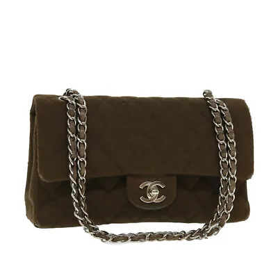 CHANEL Matelasse 25 Double Chain Flap Shoulder Bag Canvas Brown CC Auth 28983A • $1380