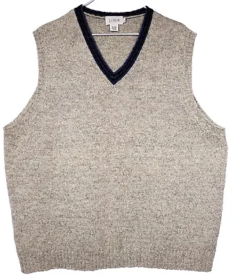 J Crew Mens Beige Pullover Sweater Vest 100% Shetland Wool V-Neck XL • $19