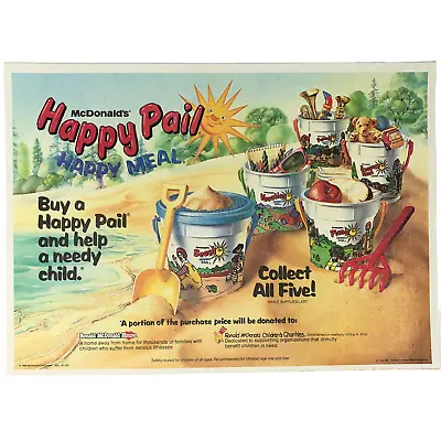 McDonalds Beach Happy Pail Happy Meal Placemat Tray Liner Fast Food Vintage 80s • $34.87