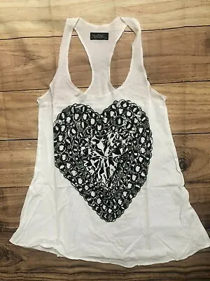 $19.99 • Buy NEW Lauren Moshi Thin Tank White With Foil Heart ELLA Racerback  *XS