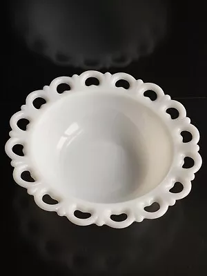 Vintage Anchor Hocking Milk Glass Old Colony Lace Edge Serving Salad Berry Bowl • $21.99