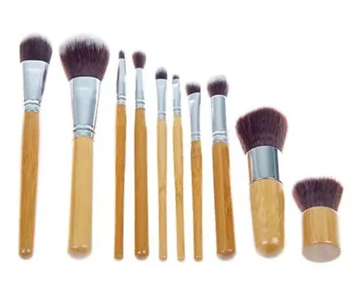 BAMBOO 10pc Eco Friendly Cruelty Free Cosmetic KABUKI Make Up Brush Set Pouch UK • £7.49