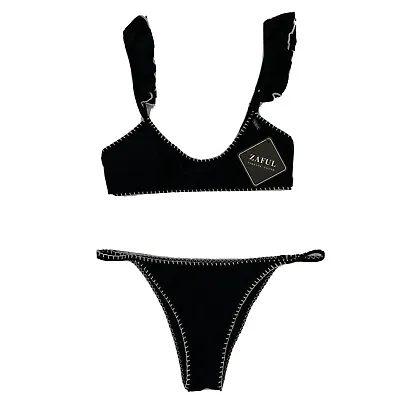 Zaful Black & White High Leg Triangle Bikini Top & Bottom Size Medium New W/Tags • £18.02