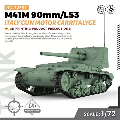 SSMODEL WOT WT 25mm Military Model Kit Italy M41M 90mm/L53 Gun Motor CarrItalyge • $16.99
