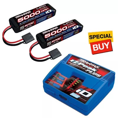 Traxxas 5000mAh 7.4v 2-Cell 25C LiPo Battery (2) W/ EZ-Peak Plus Fast Charger • $159.85