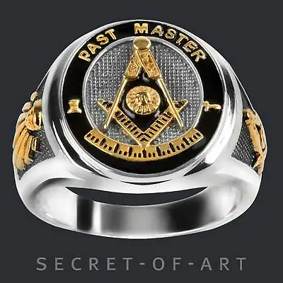 Past Master Ring Masonic 925 Silver Freemason Jewelry Mason Masonry Gold-Plated • $189.99