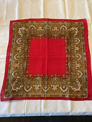 Vintage Bohemian Floral Fall Colored Red 29”x29” 100% Virgin Wool Square Scarf • $12.95