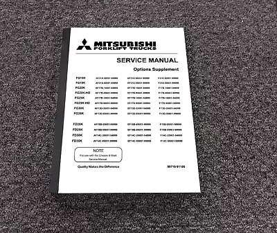 Mitsubishi FG18K Forklift OPTIONS Service Repair Manual Supplement 99719-91100 • $209.30