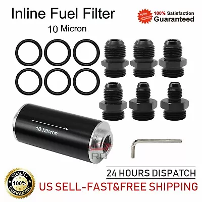 New Black Inline Fuel Filter High FLOW 100 Micron Cleanable SS AN6 AN8 AN10 • $30.40