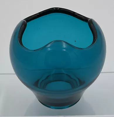 Old Blunique Viking Glass Epic Rose Bowl Vase 3.5  #1141 Blue MCM Atomic Art • $42