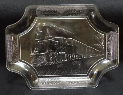 Canton Glass Plate Platter Railroad 350 Train Bread Server Clear EAPG 1882 • $32.95