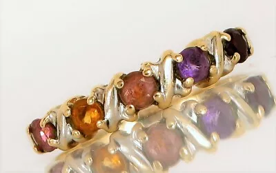 Vtg Designer Signed Aaj 14k Yellow Gold Beautiful Multi Gemstone Ring Size 8 ! • $155