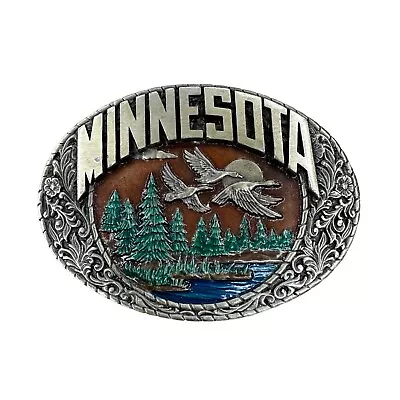 Vtg 1982 Minnesota Geese Belt Buckle Indiana Metal Craft Enamel Oval 3.5  X 2.5  • $19.99