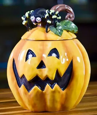 Blue Sky Heather Halloween Pumpkin & Spider Cookie Jar NIB Auth Retailer HTF! • $65