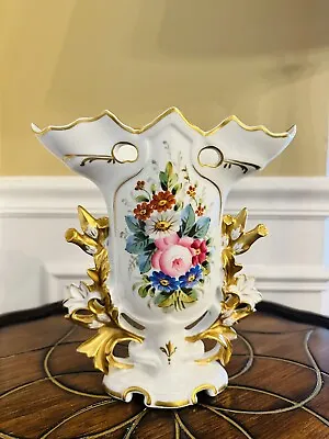 $45 • Buy Vintage V.A. Portugal Ornate Hand Painted Porcelain Gold Trimmed Vase