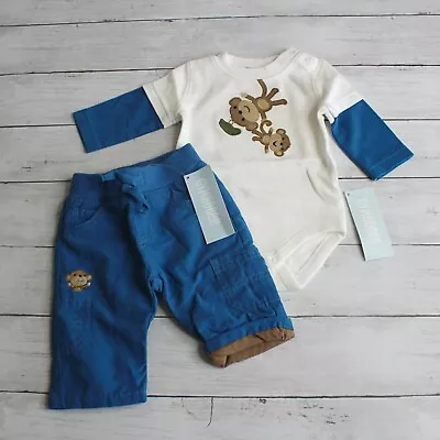 Gymboree Baby Boy's Bodysuit Shirt Lined Utility Pants 0-3 Months Silly Monkey • $38