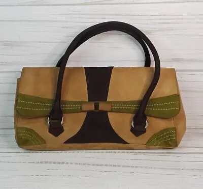 Via Spiga Goat Suede Leather Purse Handbag Tan Green Brown • $25.99