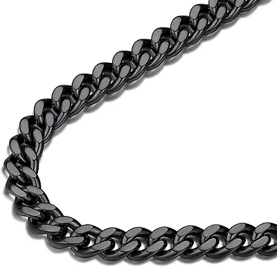 Men Curb Chain Necklace 18K Gold Plated/Stainless Steel/Black Chunky Double Tigh • $41.99