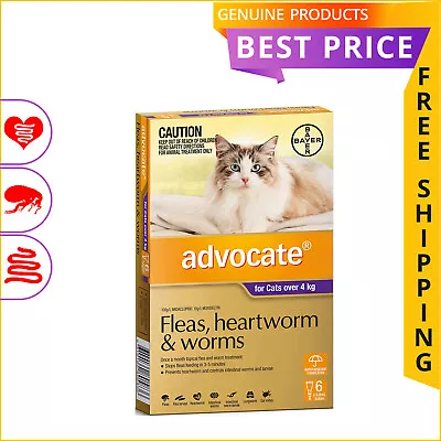 ADVOCATE 6 Doses For Cats Over 4 Kg PURPLE Pack Heartworm And Flea Prevention • $79.94