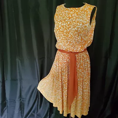 Vintage 60's  Garden Party Dress Abstract Butterfly Print Sz 11 Sash Belt • $30