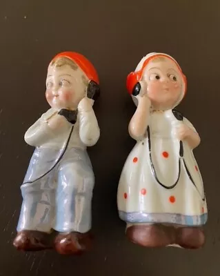 Vintage Germany Boy & Girl On The Phone Salt & Pepper Shakers Dutch Kids #2599 • $50